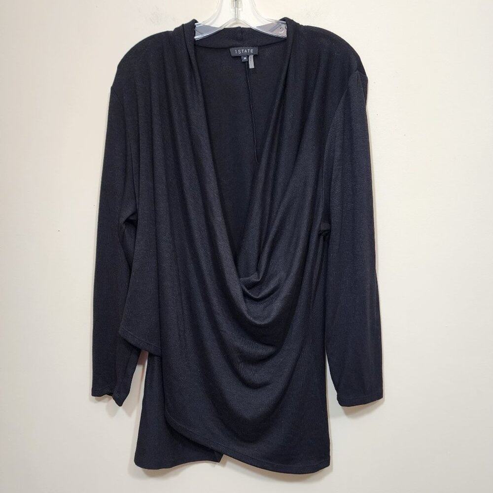 1 State deep V draped front crisscross front long sleeve knit sweater‎ size 3X